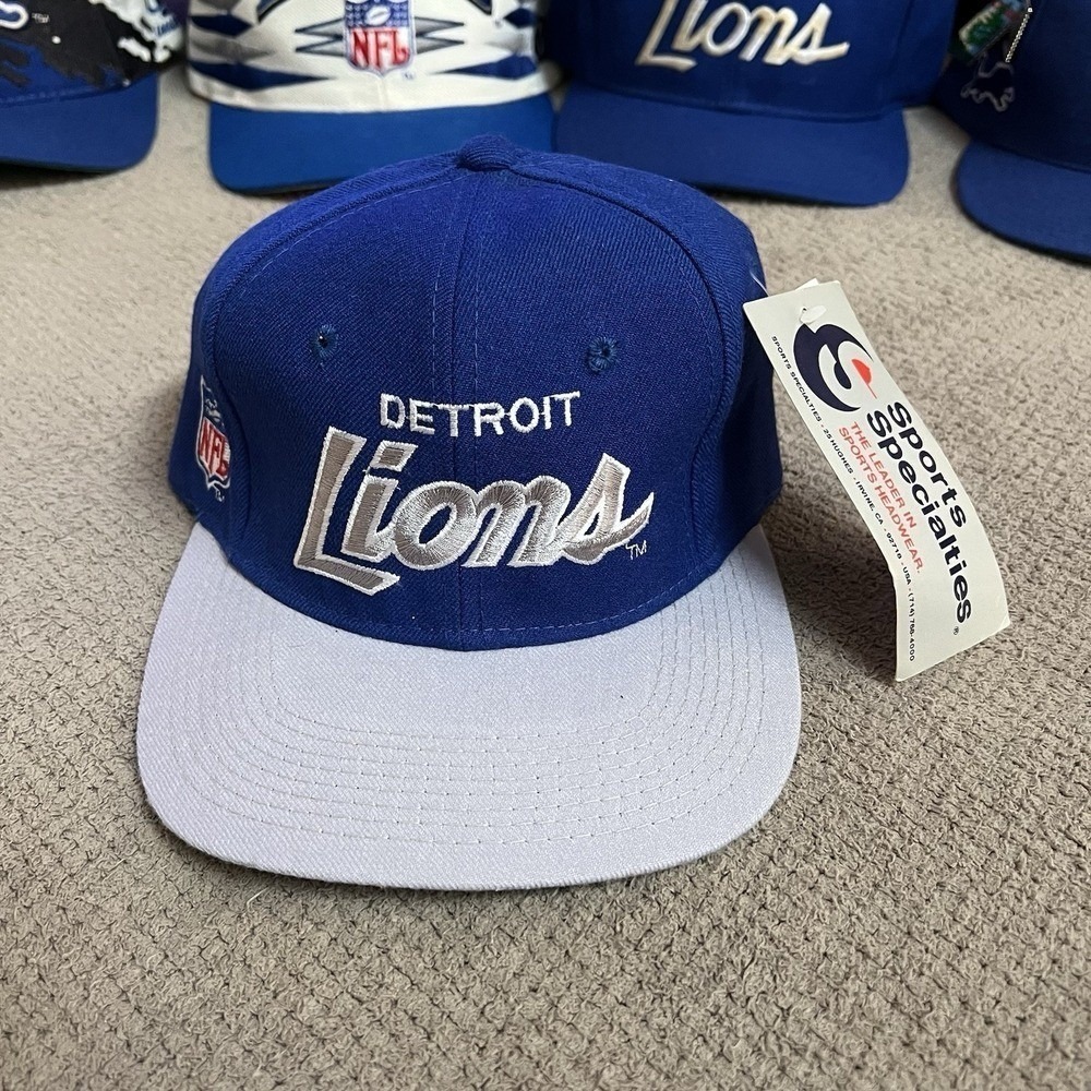 Vintage 1990s Sports Specialties Detroit Lions NFL Fitted Hat 6 7/8 Blue Grey